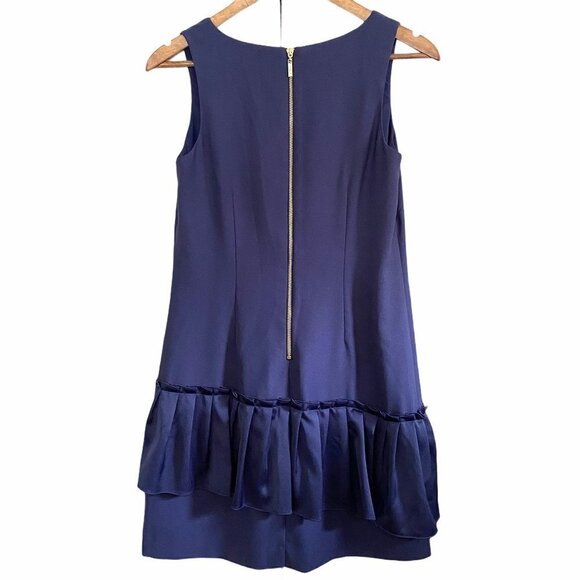 Eliza J Navy Blue Asymmetrical Pleated Fit Flare Crepe Vneck Shift Dress Size 2P - Picture 8 of 8